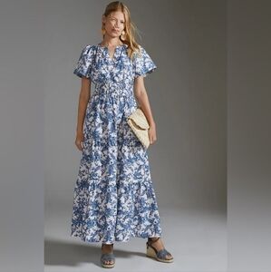 Anthropologie Somerset Blue and White Floral Women's Dress size XL